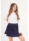 Kadın Şortlu Beli Lastikli Pileli Lacivert Mini Etek