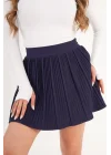 Kadın Şortlu Beli Lastikli Pileli Lacivert Mini Etek
