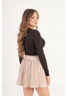 Kadın Şortlu Beli Lastikli Pileli Taş Mini Etek