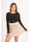 Kadın Şortlu Beli Lastikli Pileli Taş Mini Etek