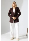Kadın Tek Düğme Acı Kahve Blazer Ceket