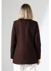Kadın Tek Düğme Acı Kahve Blazer Ceket