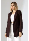 Kadın Tek Düğme Acı Kahve Blazer Ceket