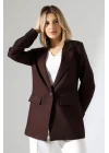 Kadın Tek Düğme Acı Kahve Blazer Ceket