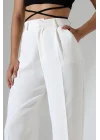 Kadın Yüksek Bel Pileli Beyaz Palazzo Pantolon