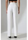 Kadın Yüksek Bel Pileli Beyaz Palazzo Pantolon