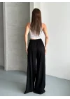 Kadın Yüksek Bel Pileli Bol Paça Siyah Pantolon