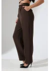 Kadın Yüksek Bel Pileli Kahve Palazzo Pantolon