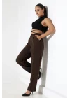 Kadın Yüksek Bel Pileli Kahve Palazzo Pantolon