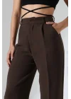 Kadın Yüksek Bel Pileli Kahve Palazzo Pantolon