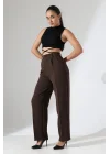 Kadın Yüksek Bel Pileli Kahve Palazzo Pantolon