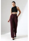 Kadın Yüksek Bel Pileli Mürdüm Palazzo Pantolon