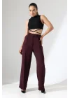 Kadın Yüksek Bel Pileli Mürdüm Palazzo Pantolon