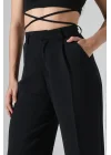 Kadın Yüksek Bel Pileli Siyah Palazzo Pantolon