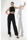 Kadın Yüksek Bel Pileli Siyah Palazzo Pantolon