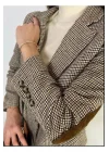 Kahverengi Astarlı Dirsek Detaylı Tek Düğme Kruvaze Blazer Ceket