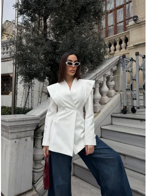 Kadın Pencere Detaylı Uzun Kollu Şık Blazer Ceket