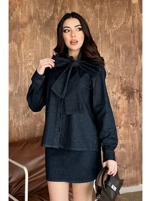 Kadın Fularlı Gömlek Etek İkili Takım