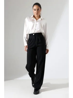 Kadın Arkası Lastikli Yüksek Bel Siyah Palazzo Pantolon