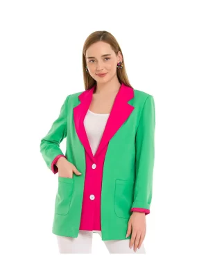Kadın Astarlı Fuşya Yeşil Blazer Ceket