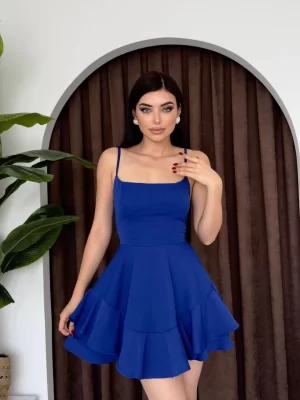 Kadın Atlas Kumaş Fırfırlı Elbise