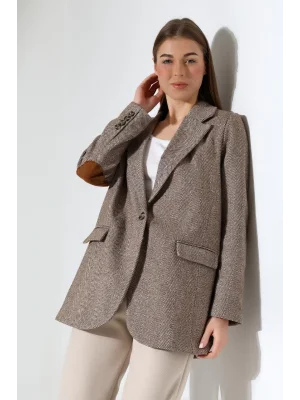 Kadın Balık Sırtı Dirsek Detaylı Tek Düğme Kruvaze Blazer Ceket
