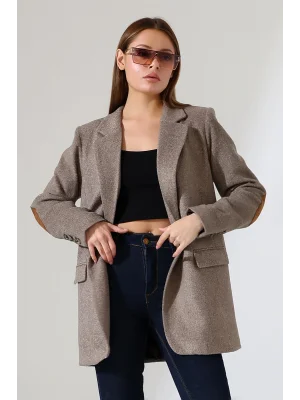 Kadın Balık Sırtı Dirsek Detaylı Tek Düğme Kruvaze Blazer Ceket