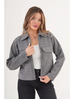 Kadın Buklet Desenli Antrasit Kaşe Ceket