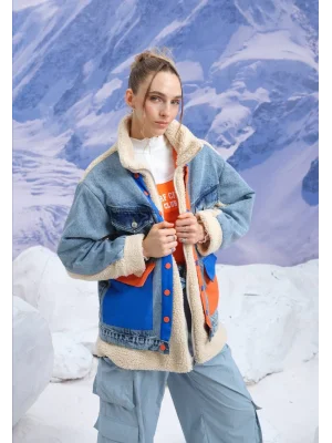 Kadın Denim Mix Peluş Mont