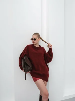 Kadın Düşük Omuz Oversize Triko Kazak