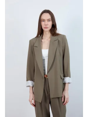 Kadın Kolu Katlamalı Haki Blazer Ceket