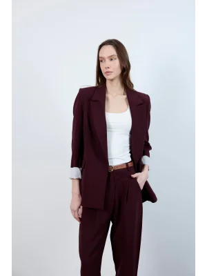 Kadın Kolu Katlamalı Mürdüm Blazer Ceket
