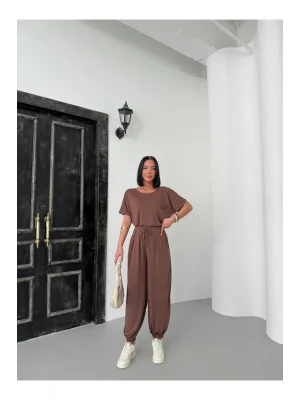 Kadın Modal Kumaş Sırt Dekolte Şalvat 2li Takım