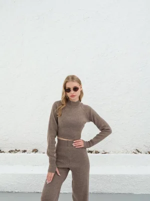 Kadın Parmak Geçmeli Crop-Pantolon 2li Takım