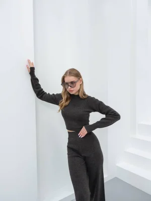 Kadın Parmak Geçmeli Crop-Pantolon 2li Takım