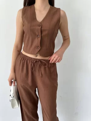 Kadın Premium Kumaş Yelek Pantolon 2li Takım