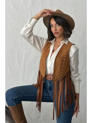 Kadın Püsküllü Süet Yelek