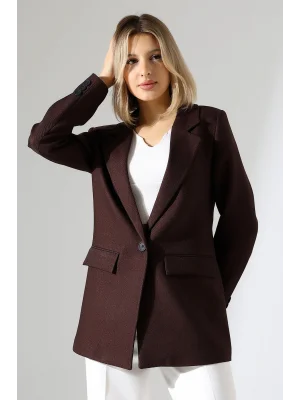 Kadın Tek Düğme Acı Kahve Blazer Ceket