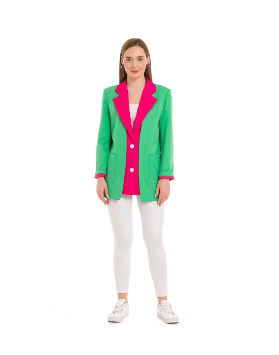 Kadın Astarlı Fuşya Yeşil Blazer Ceket