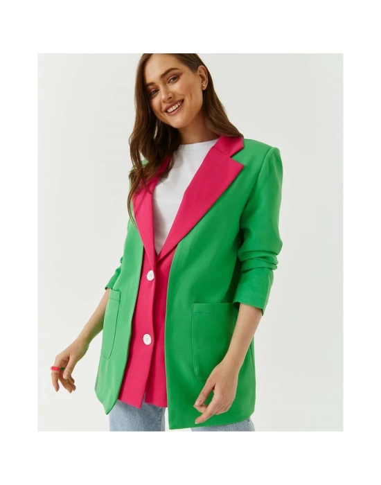 Kadın Astarlı Fuşya Yeşil Blazer Ceket