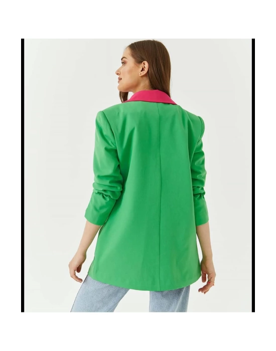 Kadın Astarlı Fuşya Yeşil Blazer Ceket