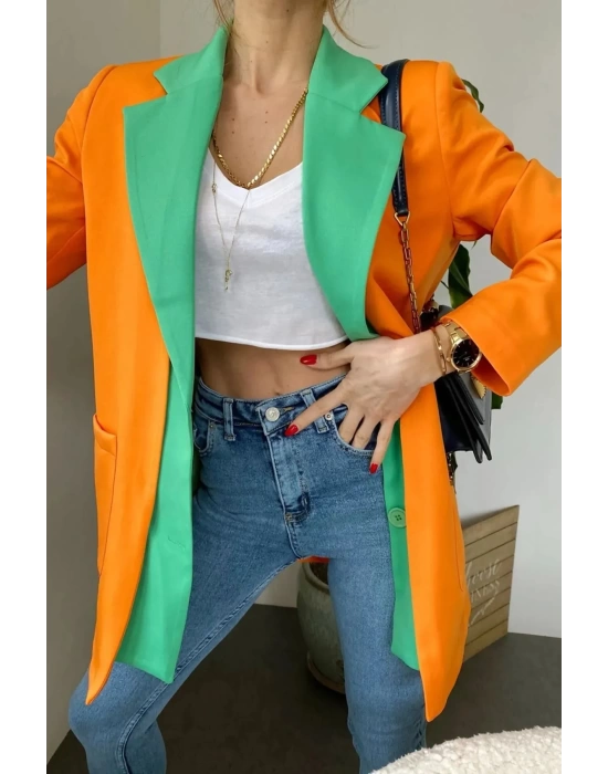 Kadın Astarlı Turuncu Yeşil Blazer Ceket