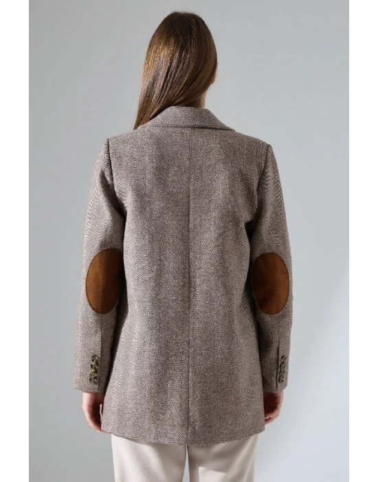Kadın Balık Sırtı Dirsek Detaylı Tek Düğme Kruvaze Blazer Ceket