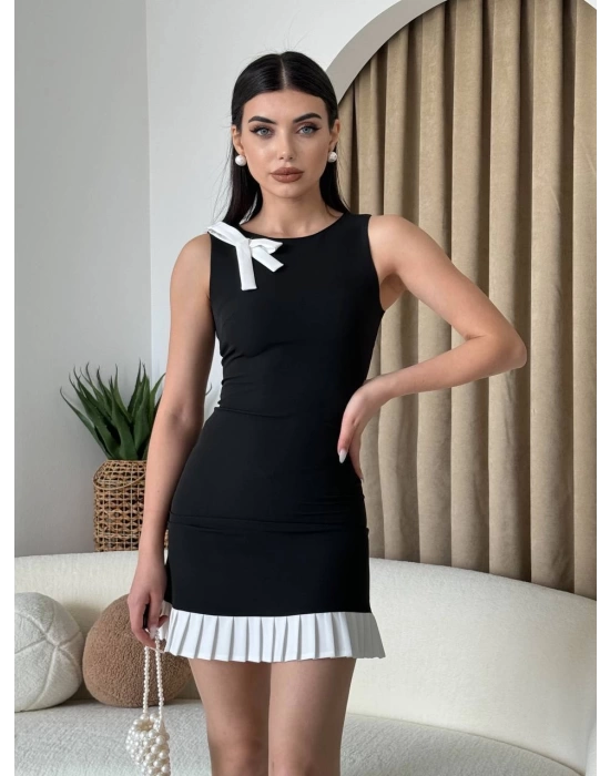 Kadın Fiyonk Detaylı Kolsuz Mini Elbise