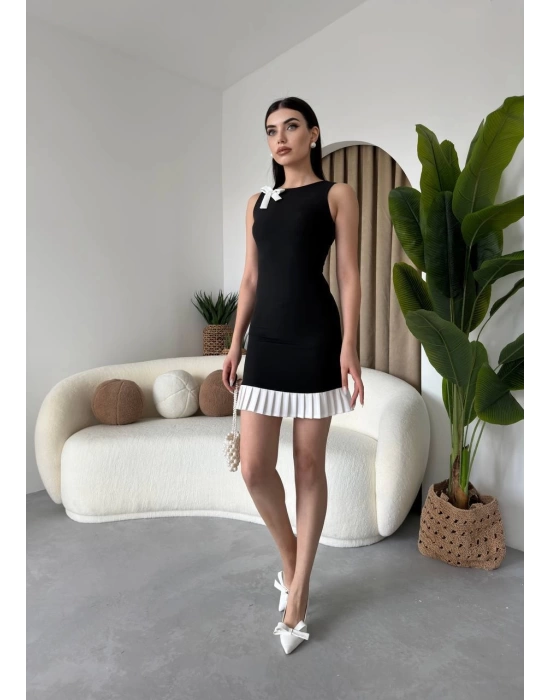 Kadın Fiyonk Detaylı Kolsuz Mini Elbise