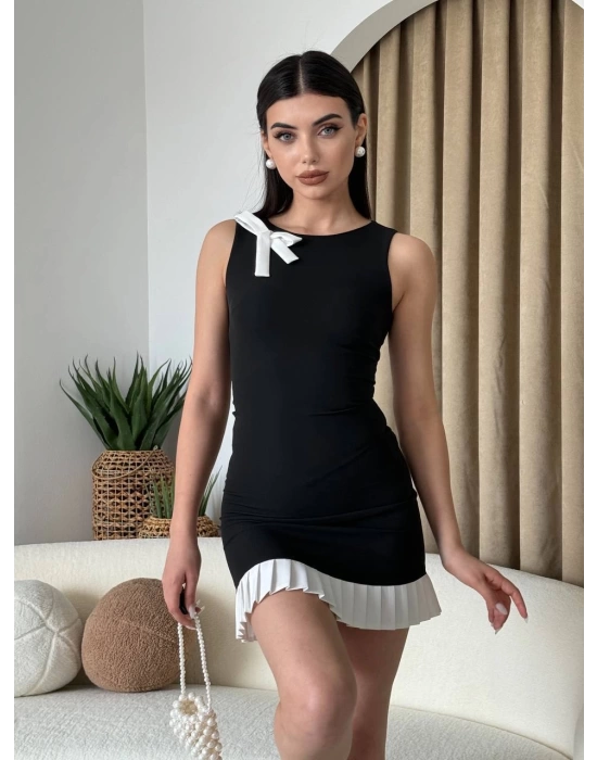Kadın Fiyonk Detaylı Kolsuz Mini Elbise
