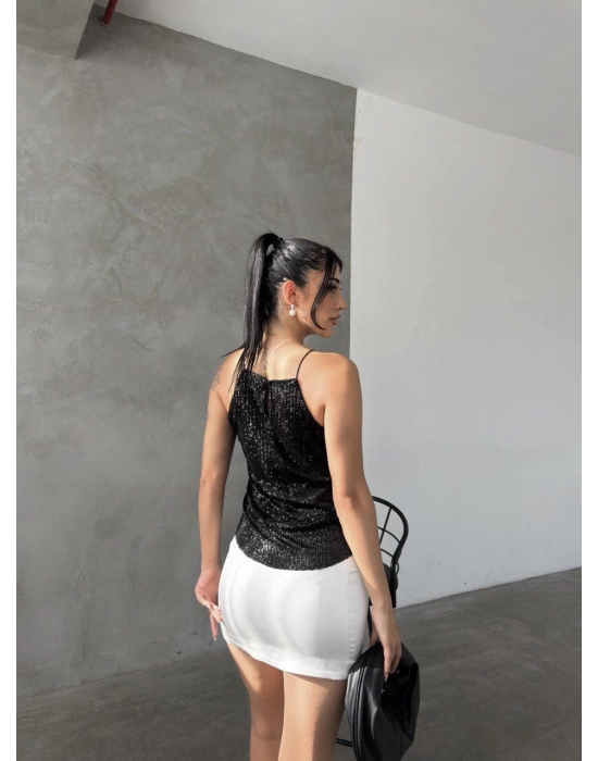 Kadın Halter Yaka Pul Payet Bluz