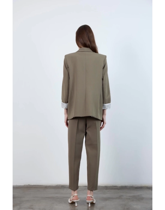 Kadın Kolu Katlamalı Haki Blazer Ceket