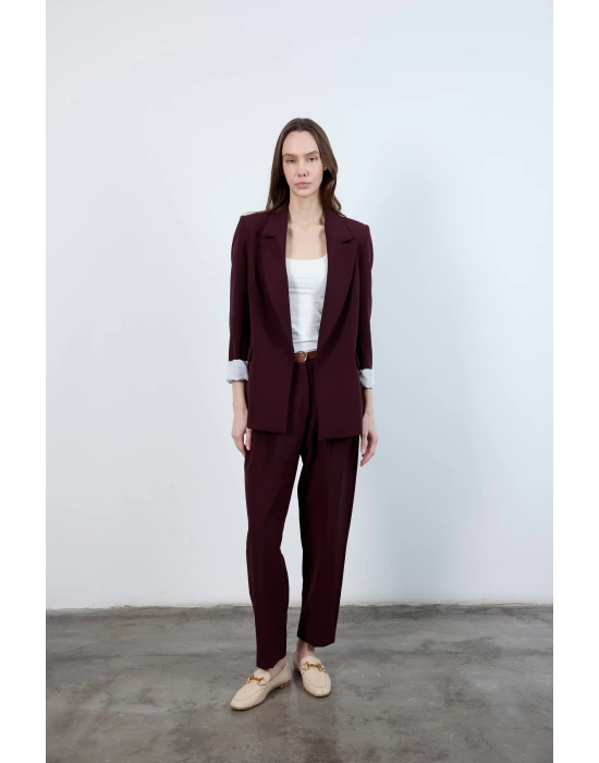 Kadın Kolu Katlamalı Mürdüm Blazer Ceket