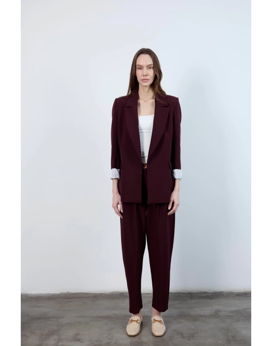 Kadın Kolu Katlamalı Mürdüm Blazer Ceket
